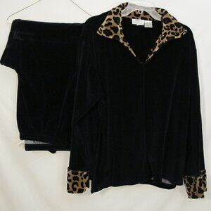 Kay Anna black animal print velour 2-piece set  XL